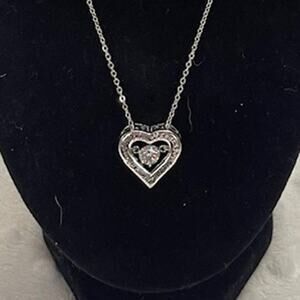 "Dancing Diamond" Sterling Silver Heart Shaped Necklace, Brilliant Cut CZ Center